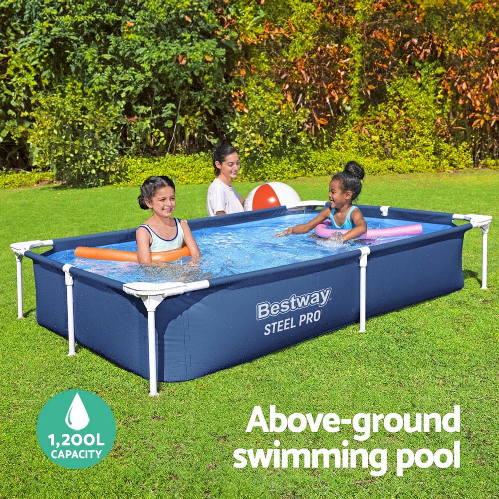 Swimming Pool 221X150X43Cm Steel Frame Above Ground Pools 1200L, Outdoor Pro