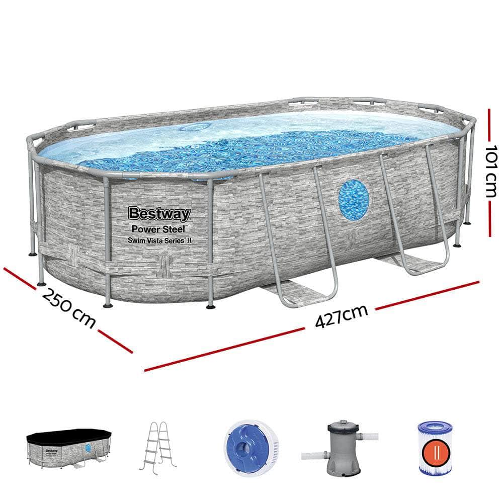 Swimming Pool Above Ground Pools Power Steel Frame Filter Pump 4.27M