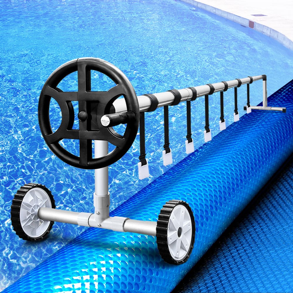 Pool Cover 500 Micron 10x4m Blue Swimming Pool Solar Blanket 4m Roller - Wheel Adjustable