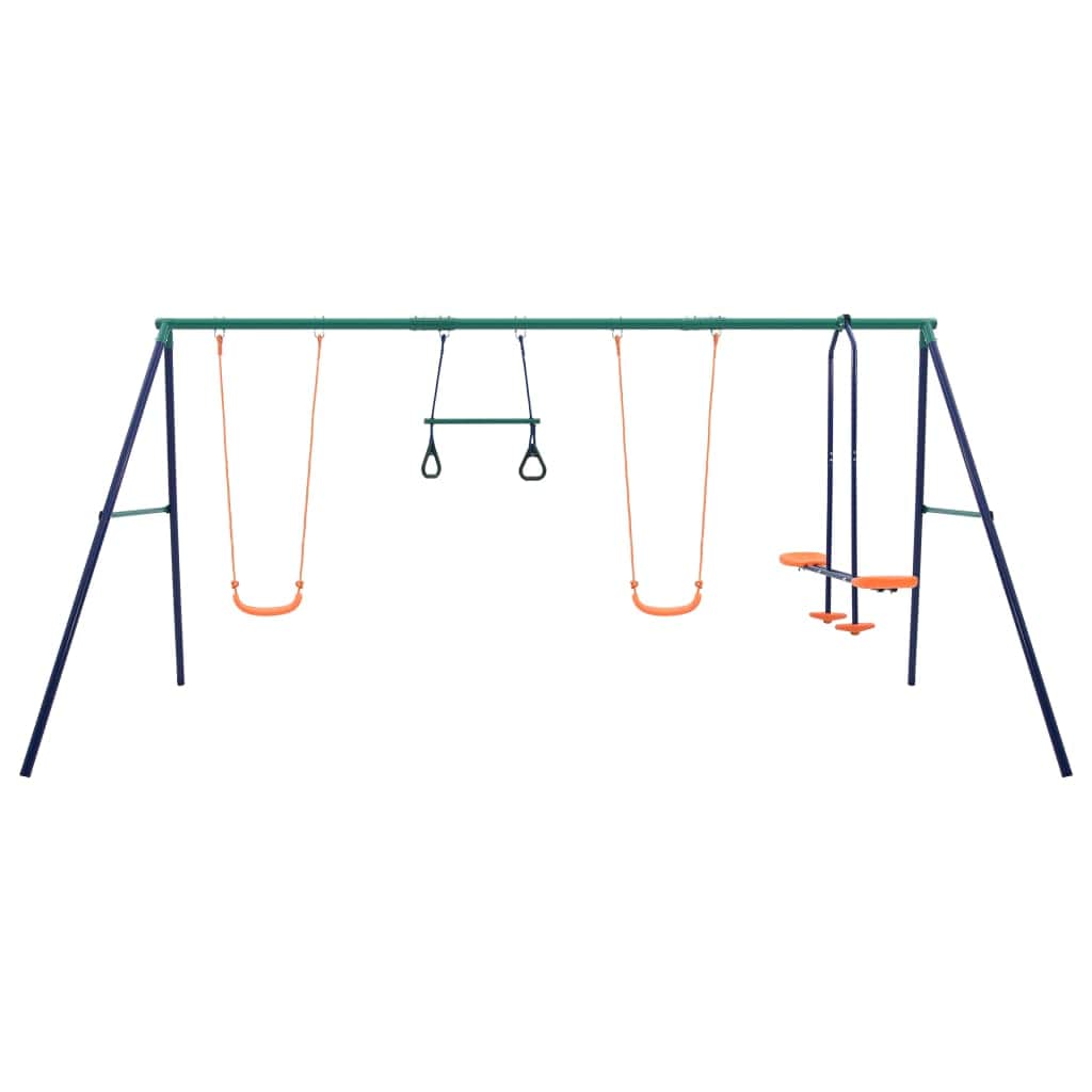 Steel finish - Swing Set with Gymnastic Rings and 4 Seats Steel