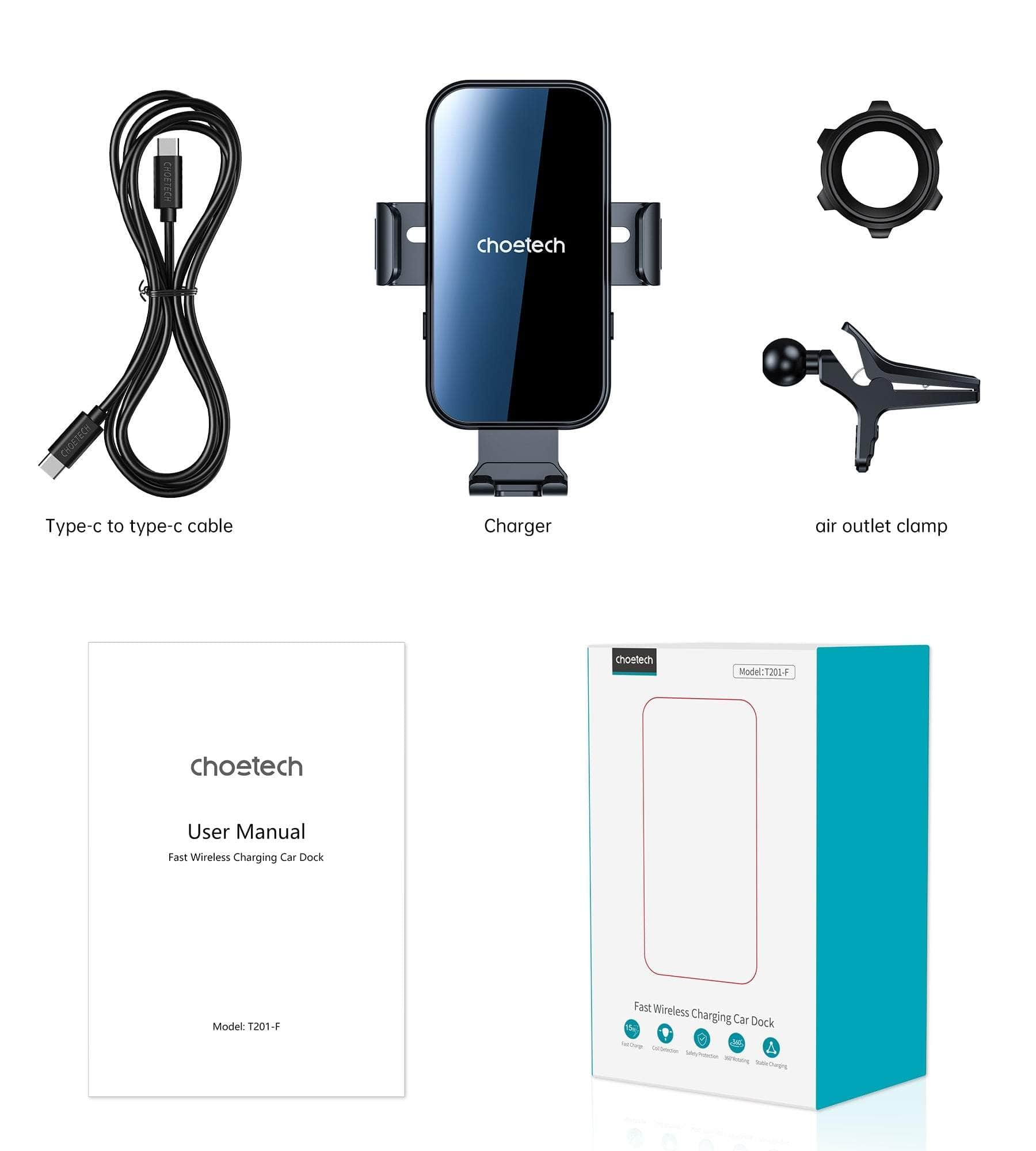 T202-F Fast Wireless Charging Car Dock