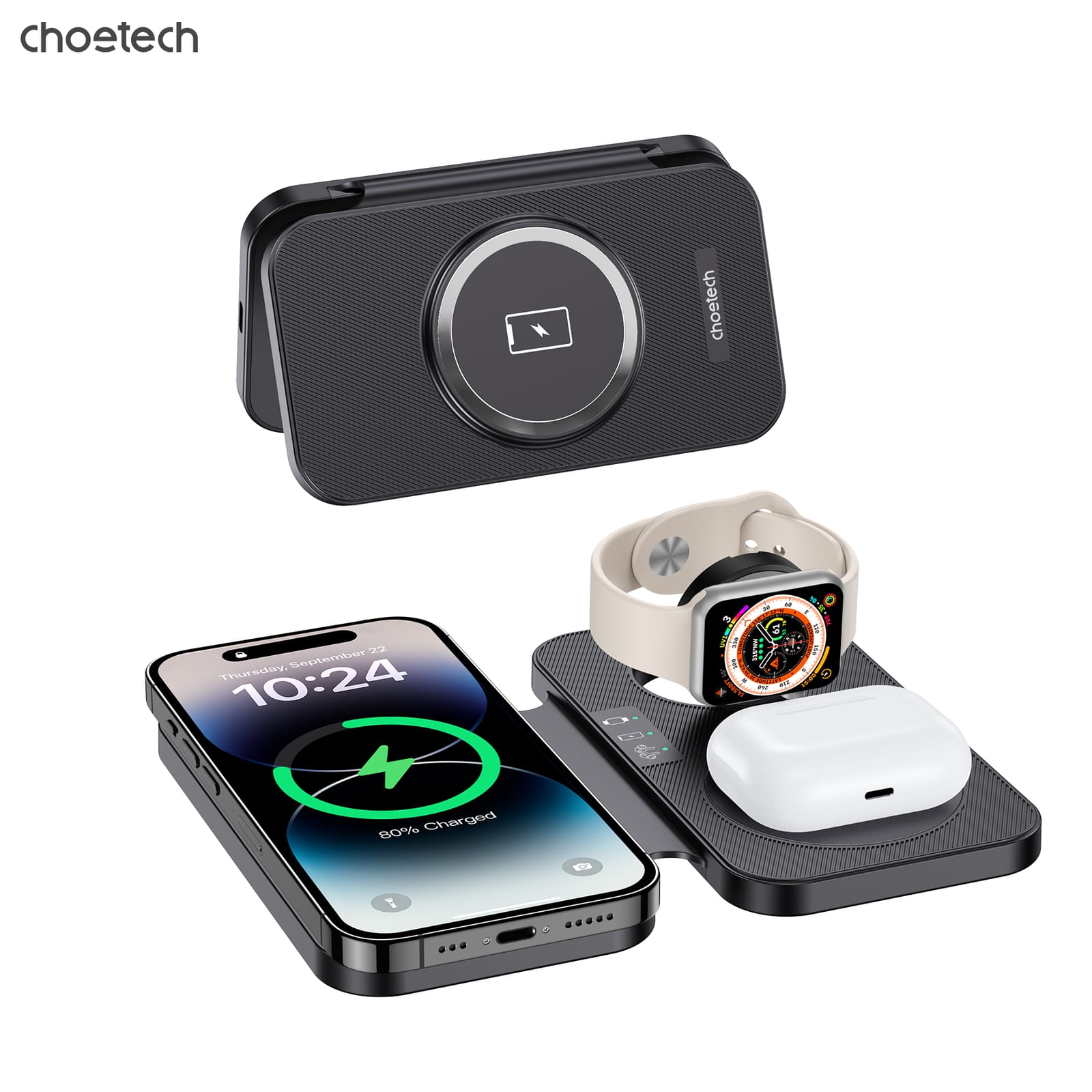 Phone Chargers - 3in1 Magnetic Foldable Wireless Charger Black - photo 11