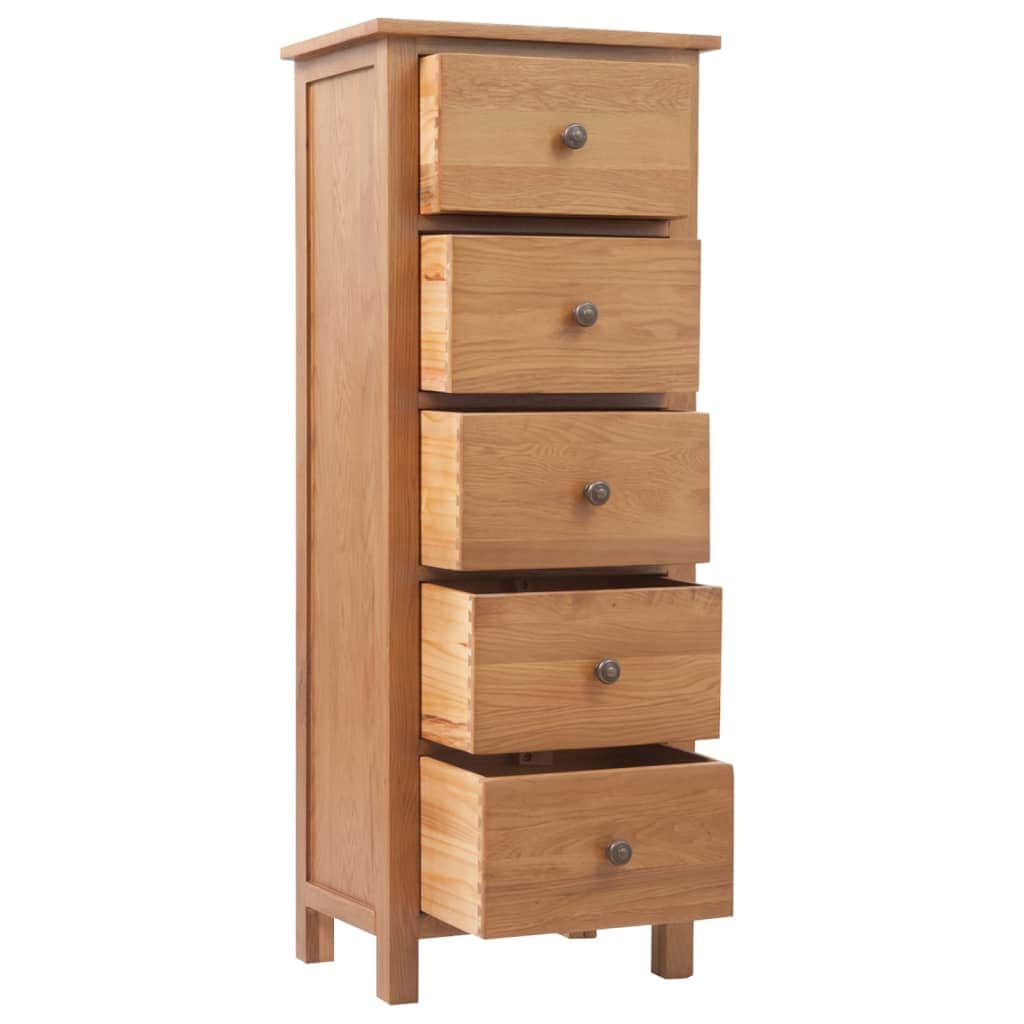 Tall Chest 5 Drawer Solid Oak Wood Storage Cabinet Organizer