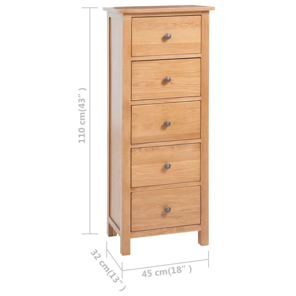 Tall Chest 5 Drawer Solid Oak Wood Storage Cabinet Organizer