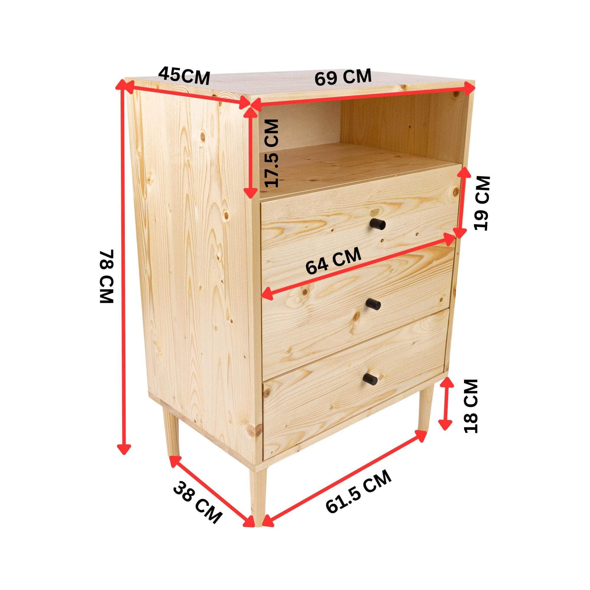 Tallboy 3 Chest Of Drawers Solid Pine Wood Bed Storage Cabinet