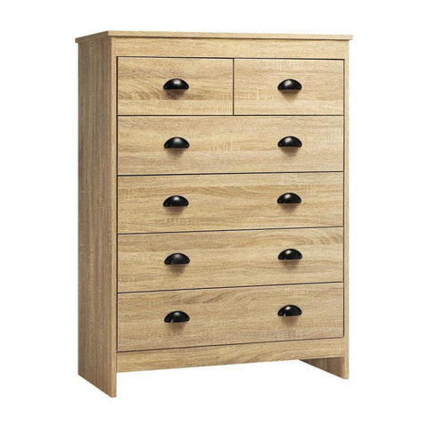 Tallboy Chest of Drawer Dresser 6 Drawers Bedroom Storage Cabinet Natural