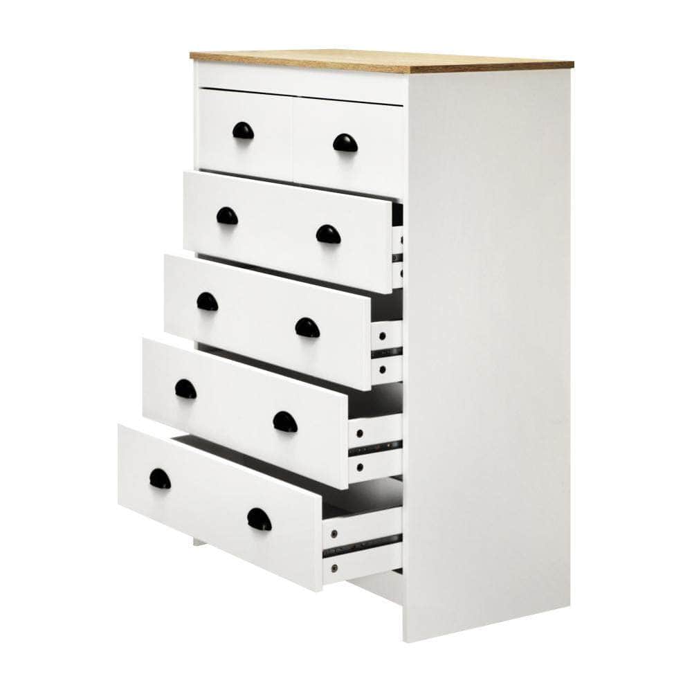 Tallboy Chest of Drawer Dresser 6 Drawers Bedroom Storage Cabinet Natural