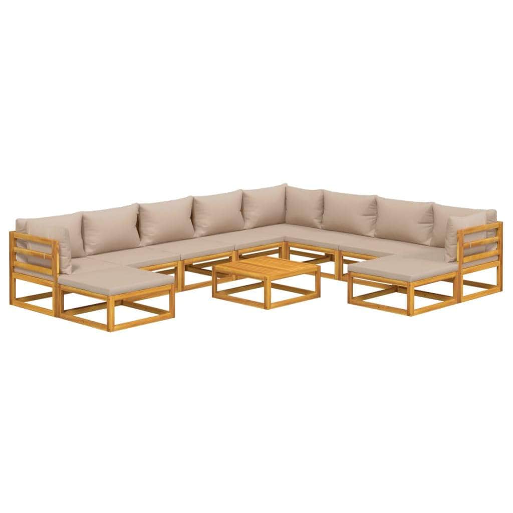 Taupe Tranquility: 11-Piece Solid Wood Garden Lounge Set