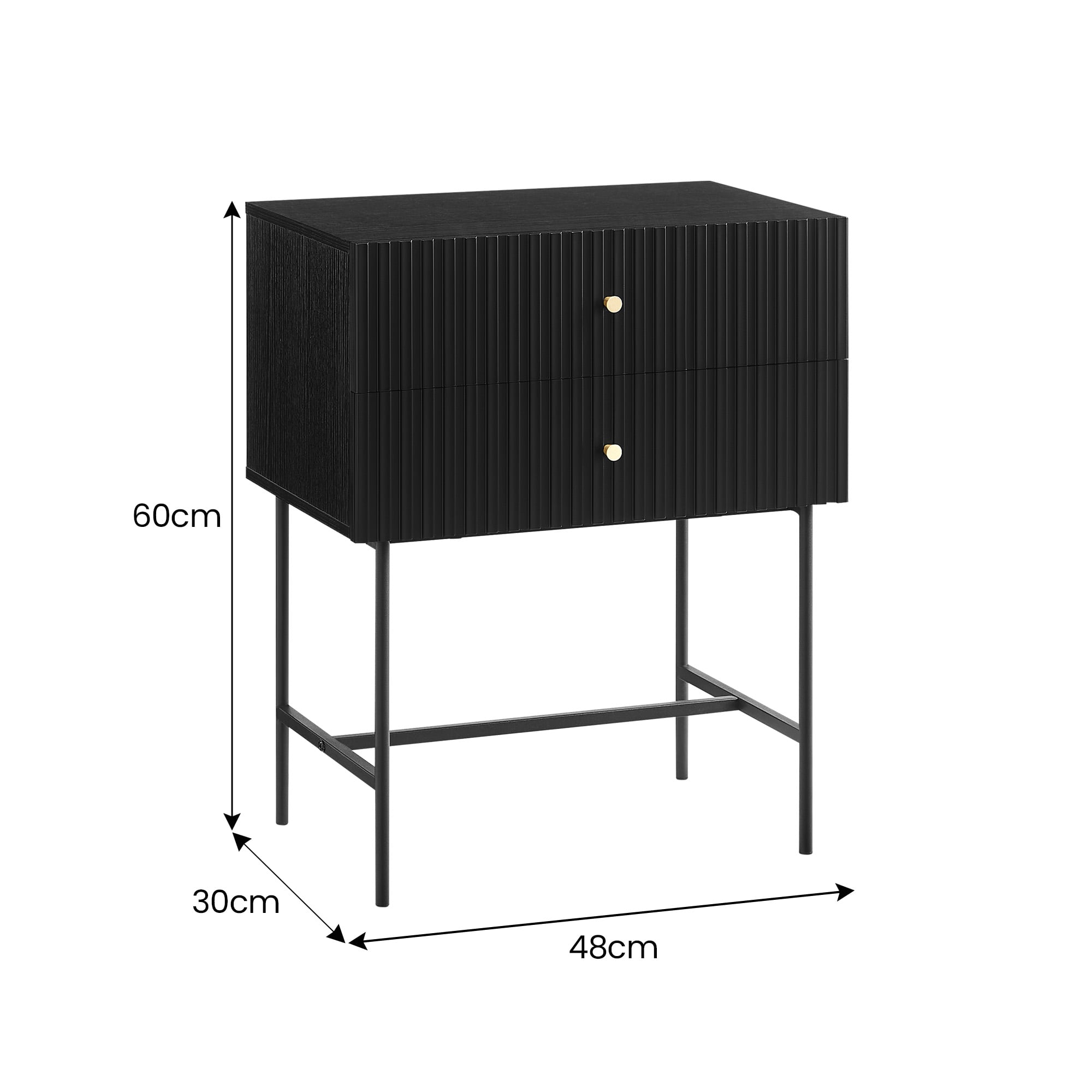 Black 2-Drawer Bedside Table 48x30x60cm