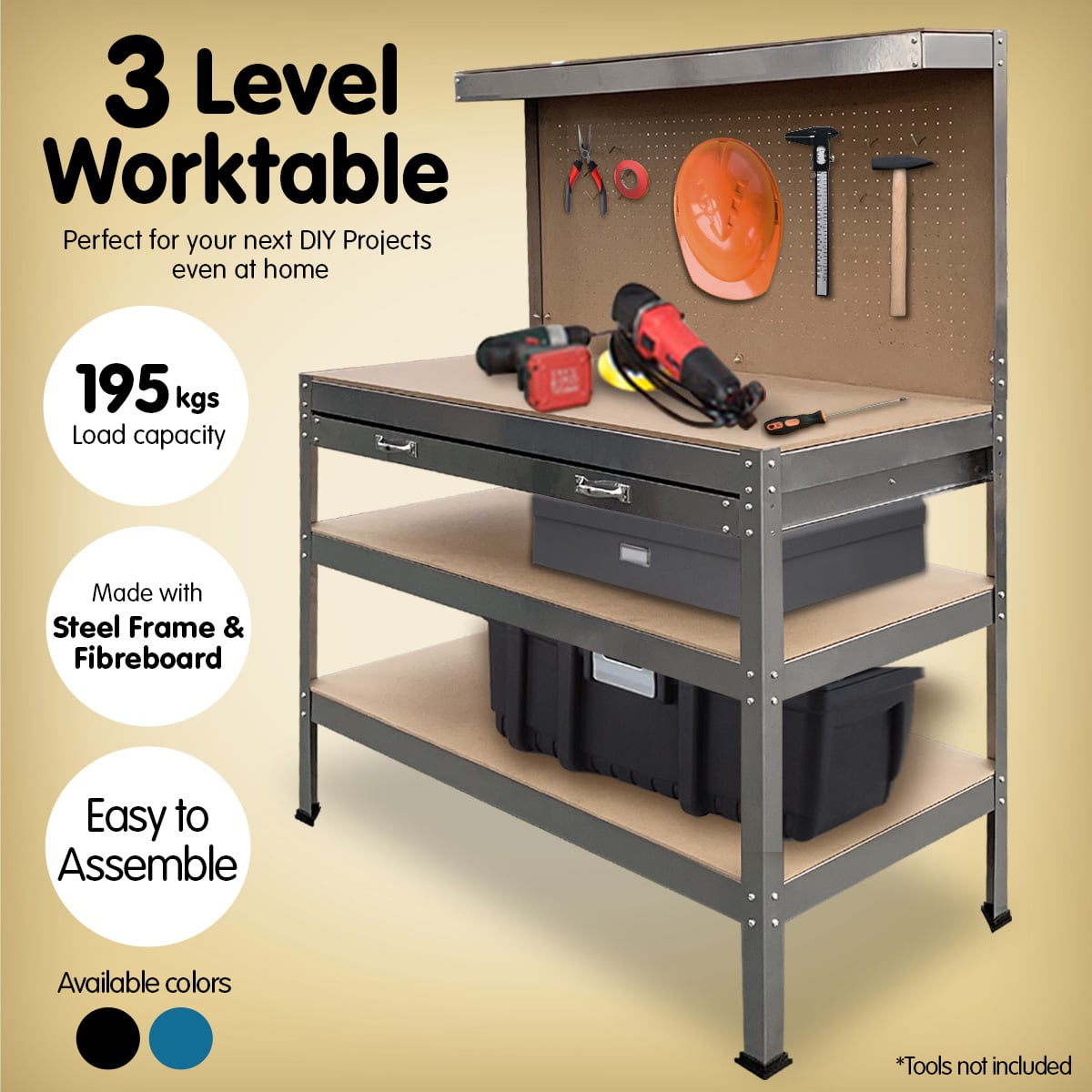 Work Bench Silver Tool Storage 120x60x155cm