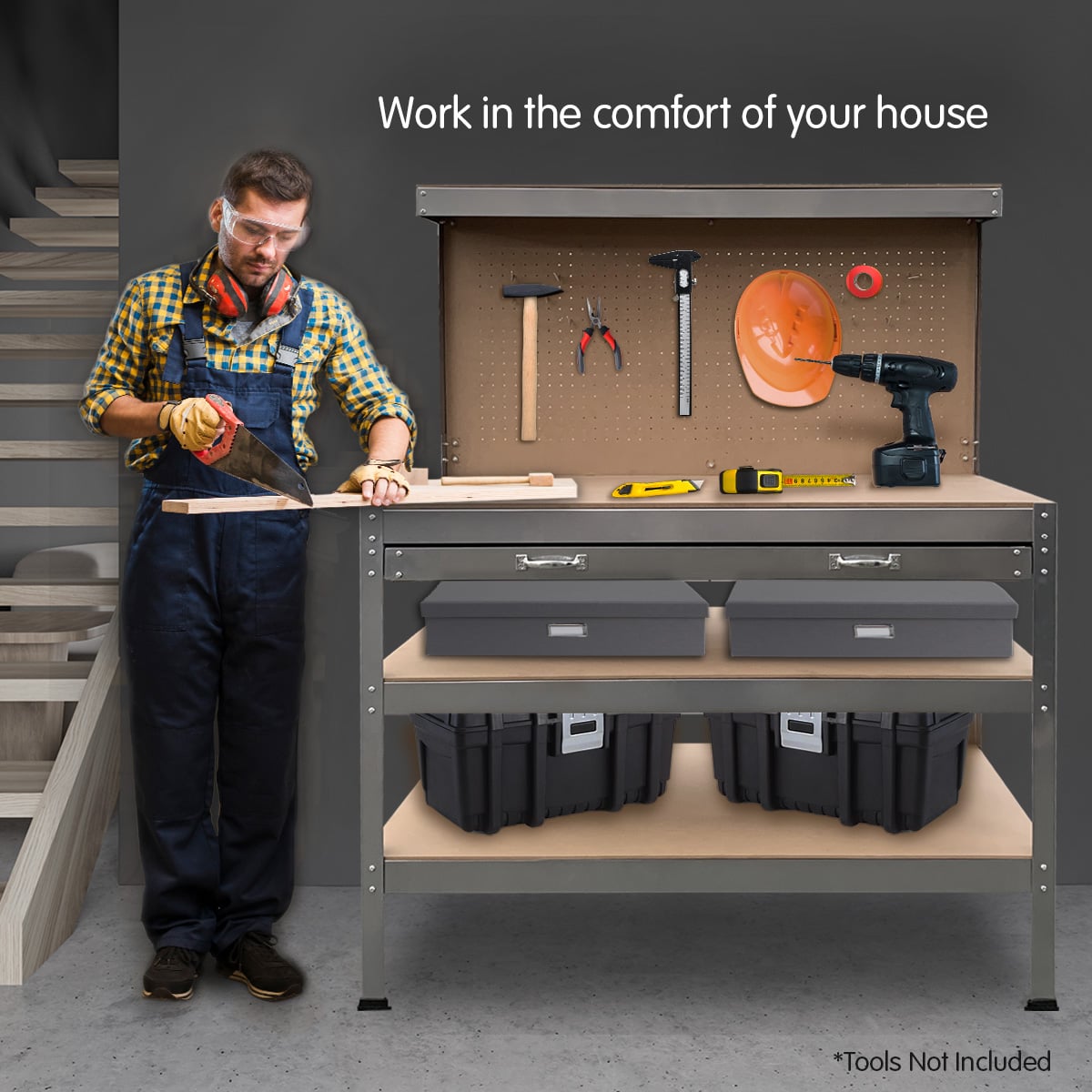 Work Bench Silver Tool Storage 120x60x155cm