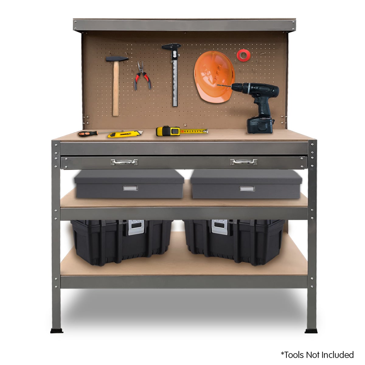 Work Bench Silver Tool Storage 120x60x155cm
