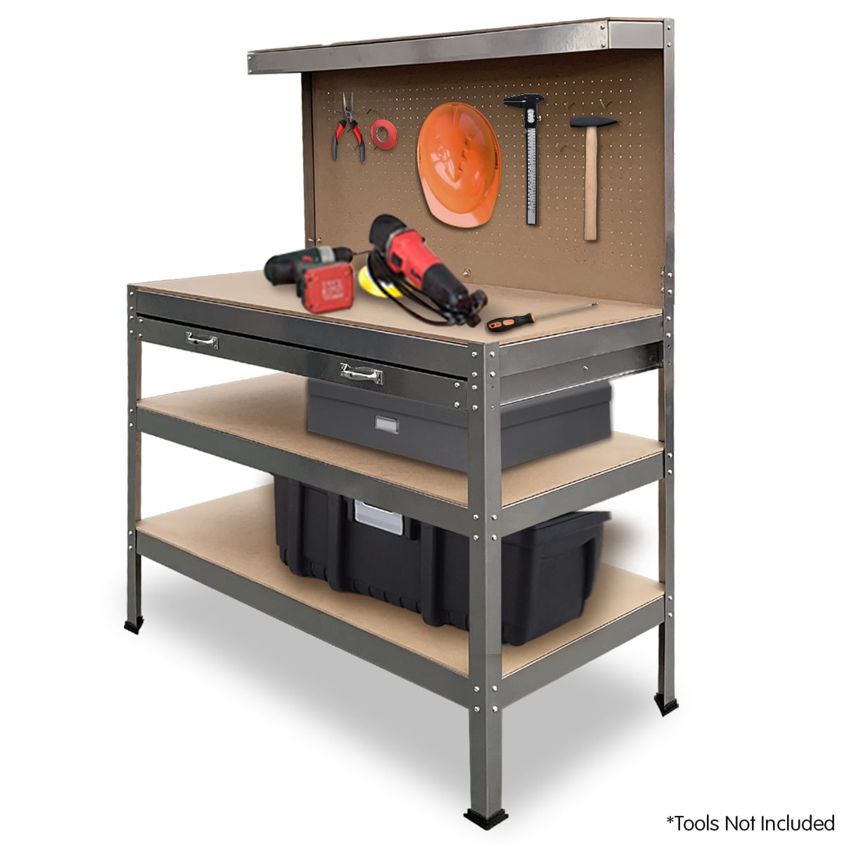 Work Bench Silver Tool Storage 120x60x155cm