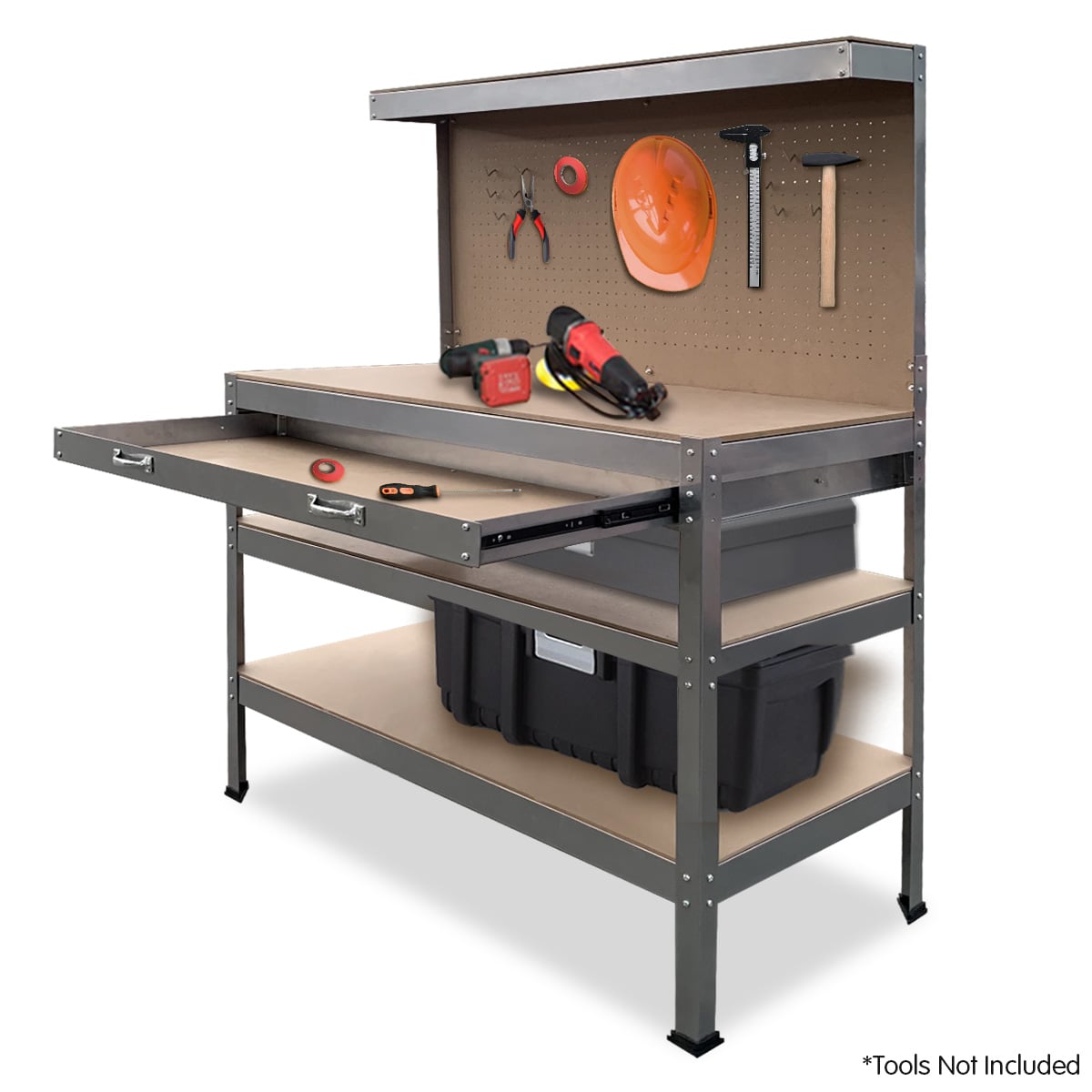 Work Bench Silver Tool Storage 120x60x155cm