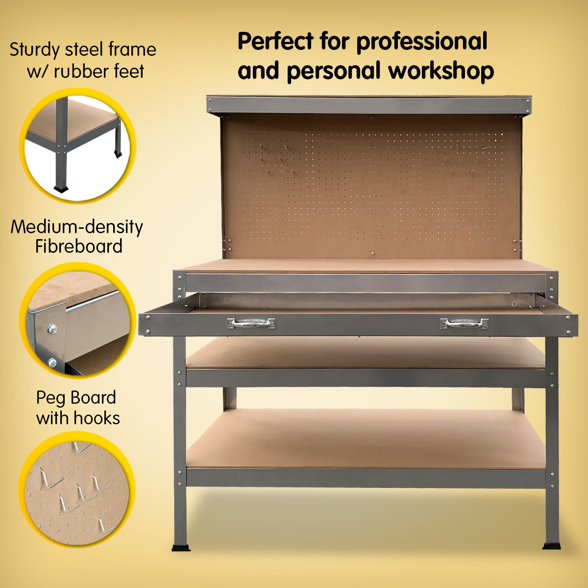 Work Bench Silver Tool Storage 120x60x155cm