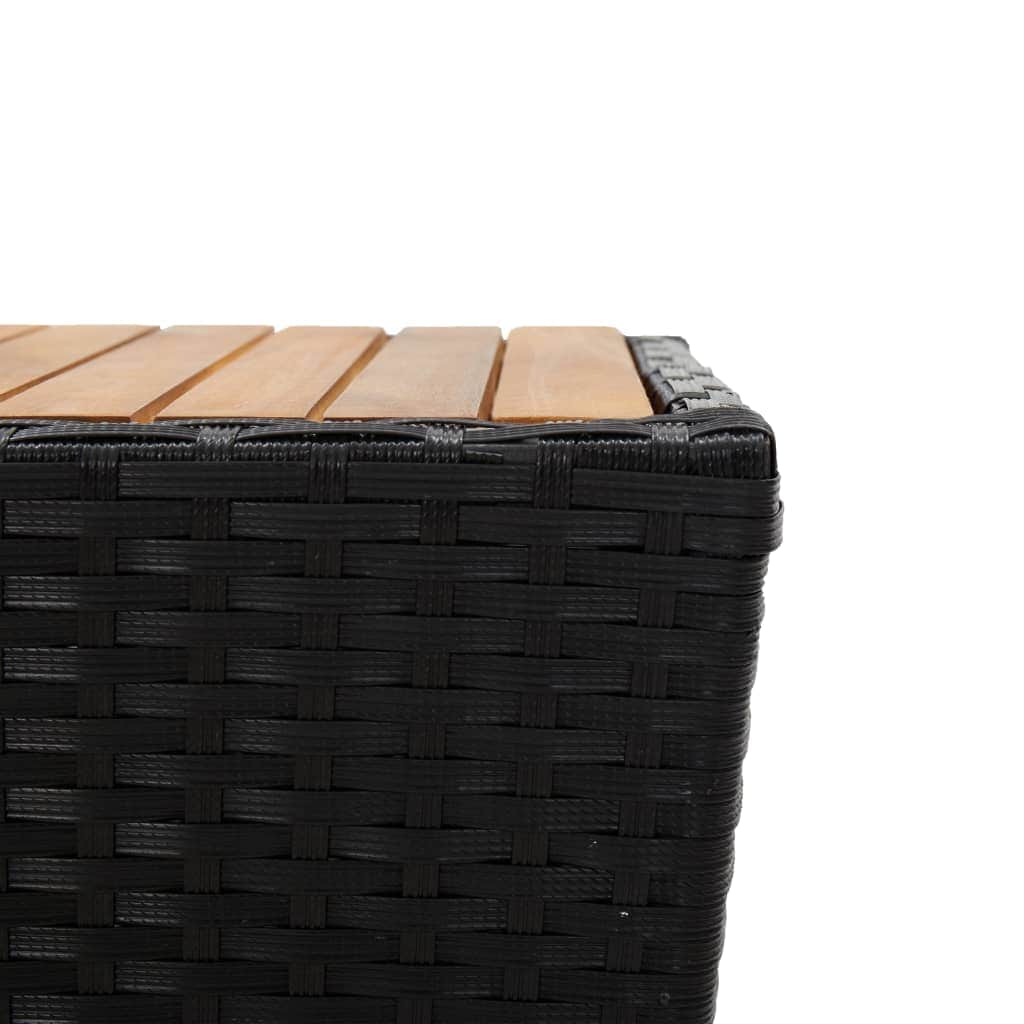 Tea Table Black Poly Rattan and Solid Acacia Wood