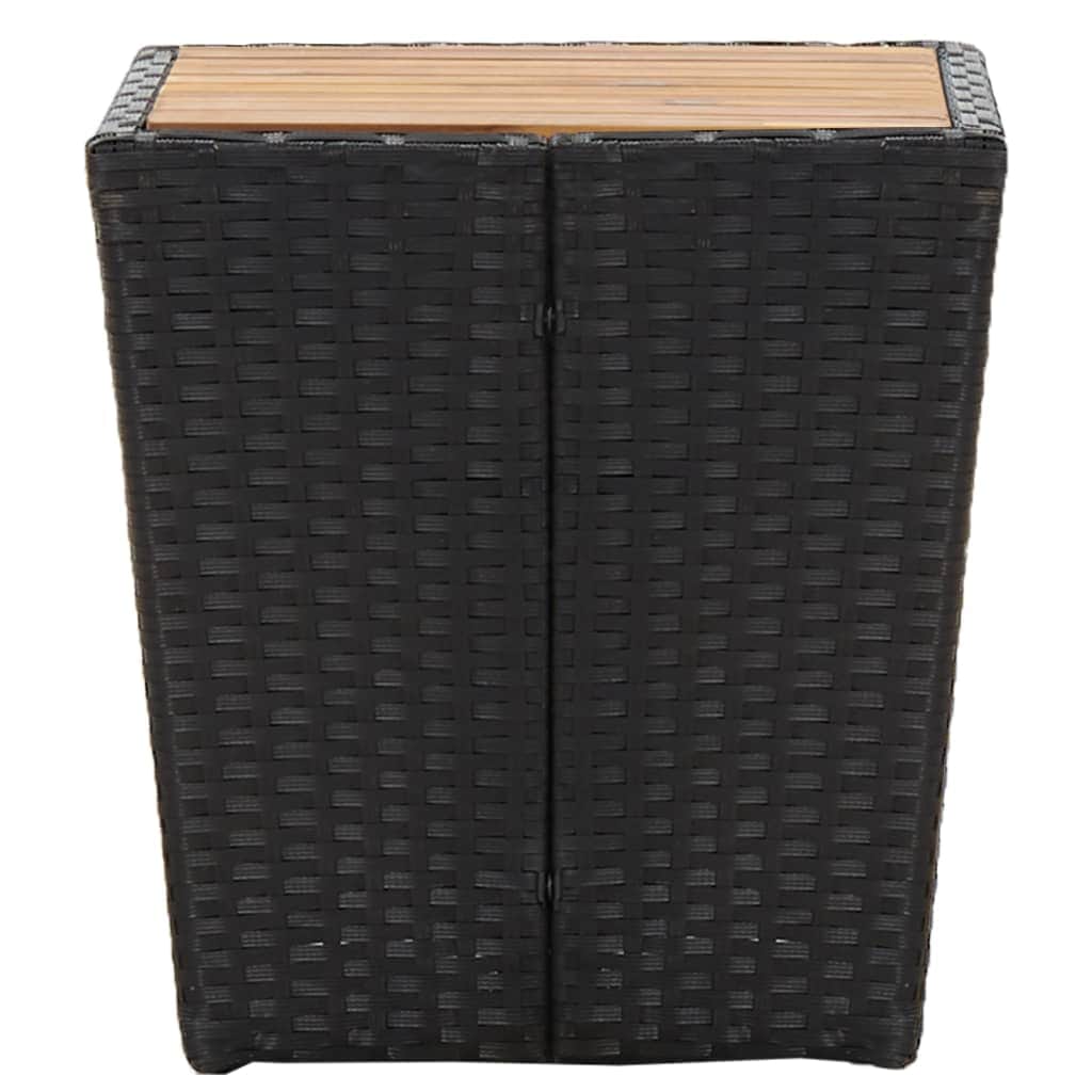 Tea Table Black Poly Rattan and Solid Acacia Wood