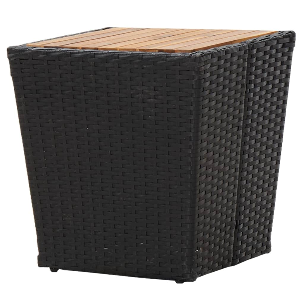 Tea Table Black Poly Rattan and Solid Acacia Wood