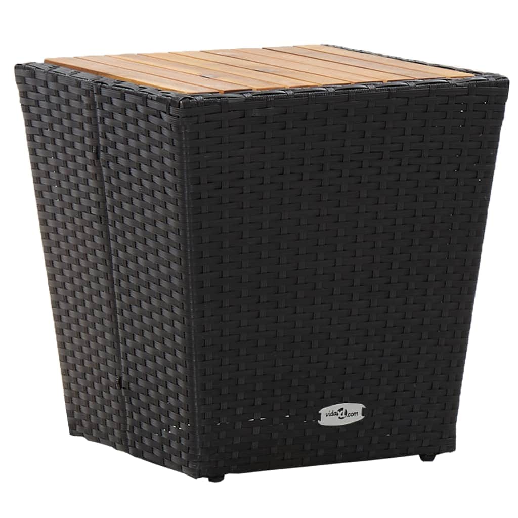 Tea Table Black Poly Rattan and Solid Acacia Wood