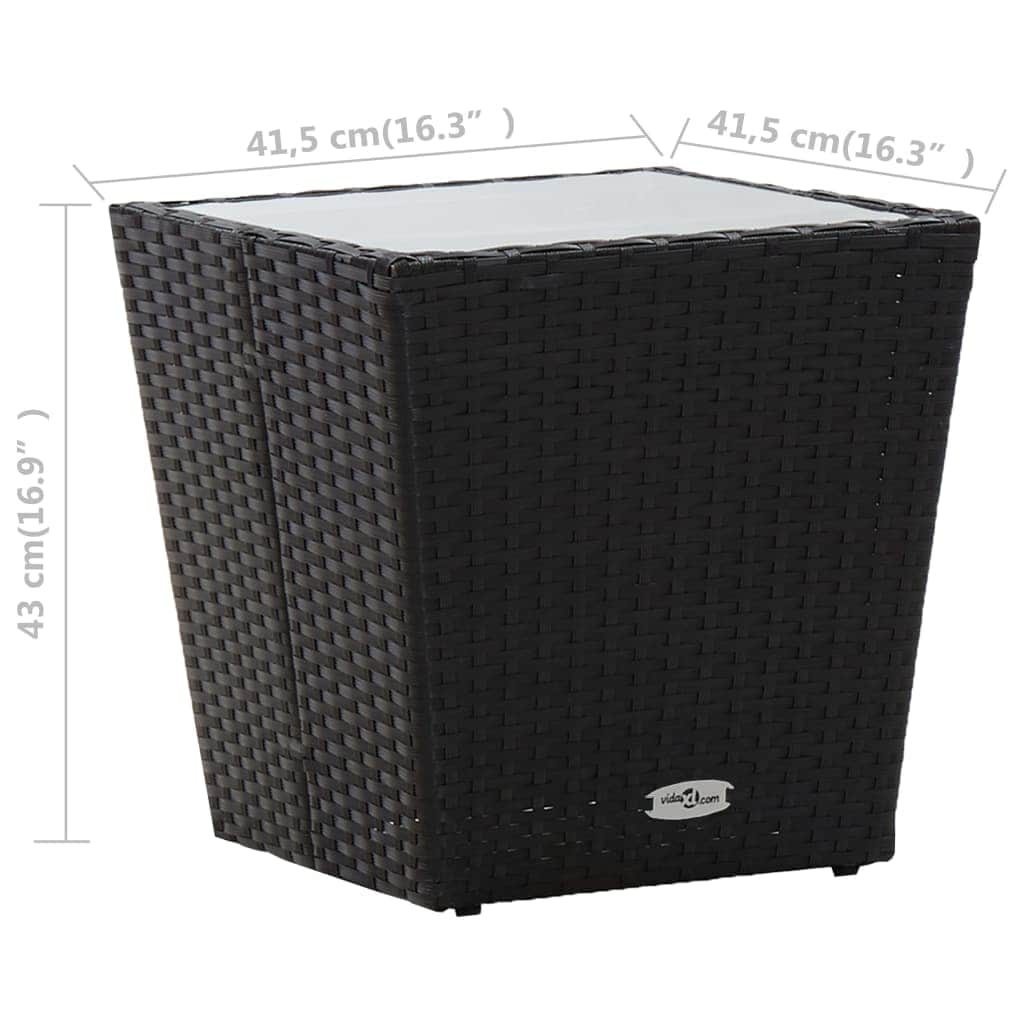 Tea Table Black Poly Rattan and Tempered Glass