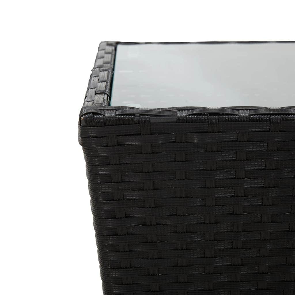 Tea Table Black Poly Rattan and Tempered Glass