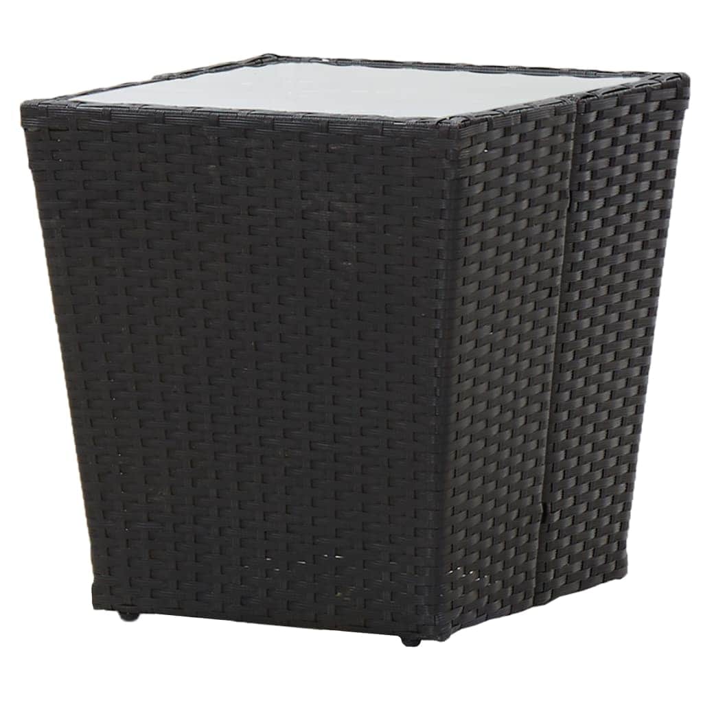 Tea Table Black Poly Rattan and Tempered Glass
