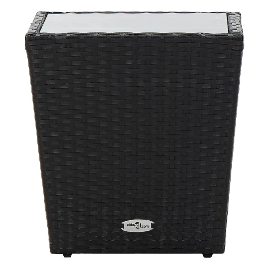 Tea Table Black Poly Rattan and Tempered Glass