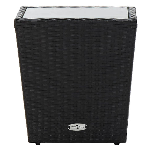 Tea Table Black Poly Rattan and Tempered Glass