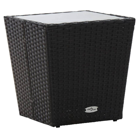 Tea Table Black Poly Rattan and Tempered Glass