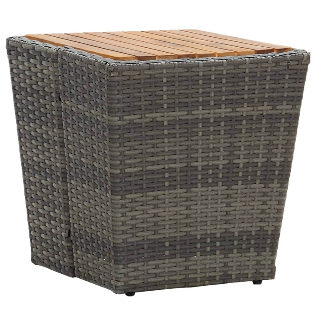 Tea Table Grey Poly Rattan and Solid Acacia Wood