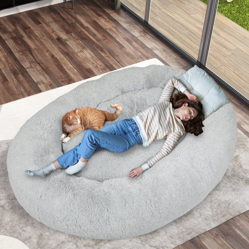 1.8m Human Size Pet Bed Fluffy Grey | Grey colour