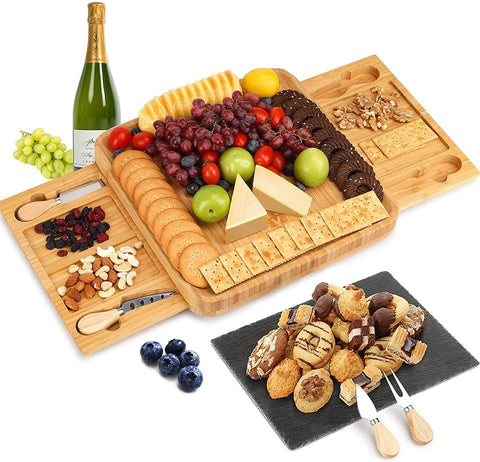 Thick Wooden tray for Wine &Set with 4 Stainless Steel Knife