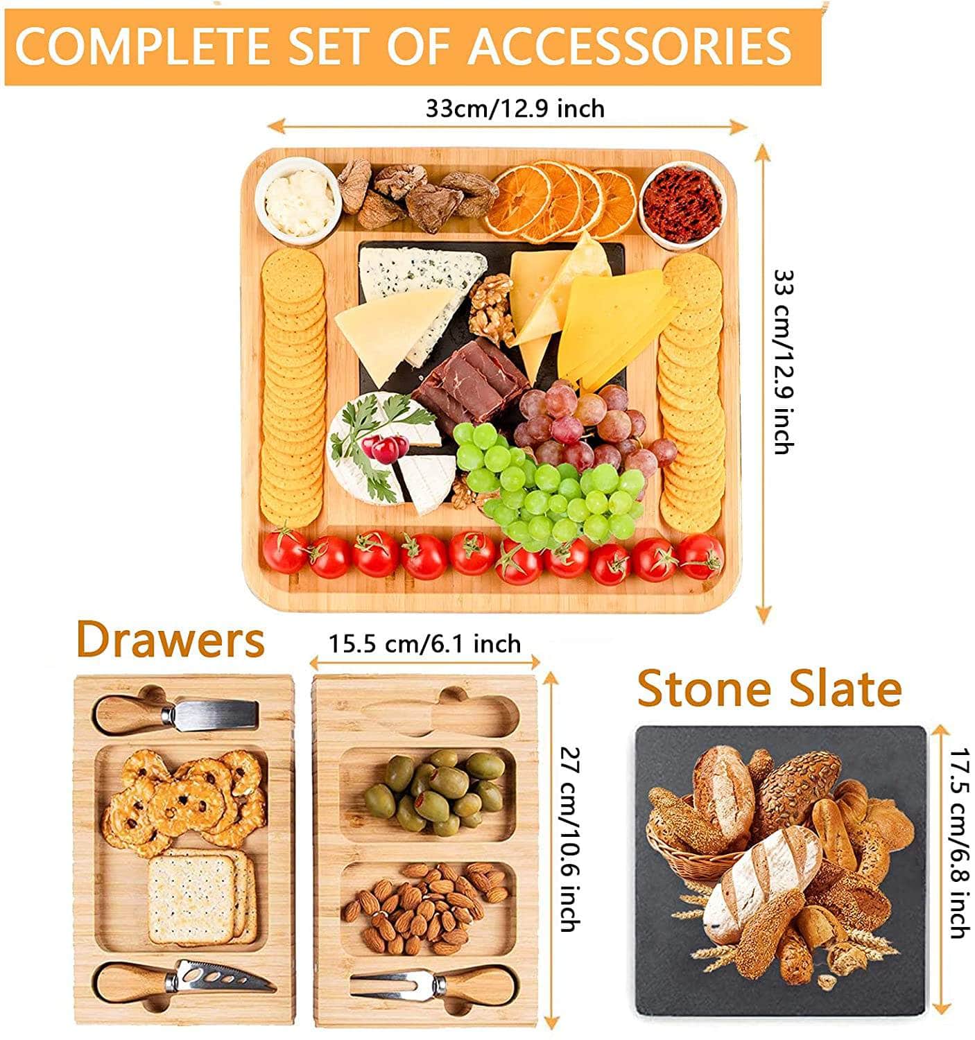 Thick Wooden tray for Wine &Set with 4 Stainless Steel Knife