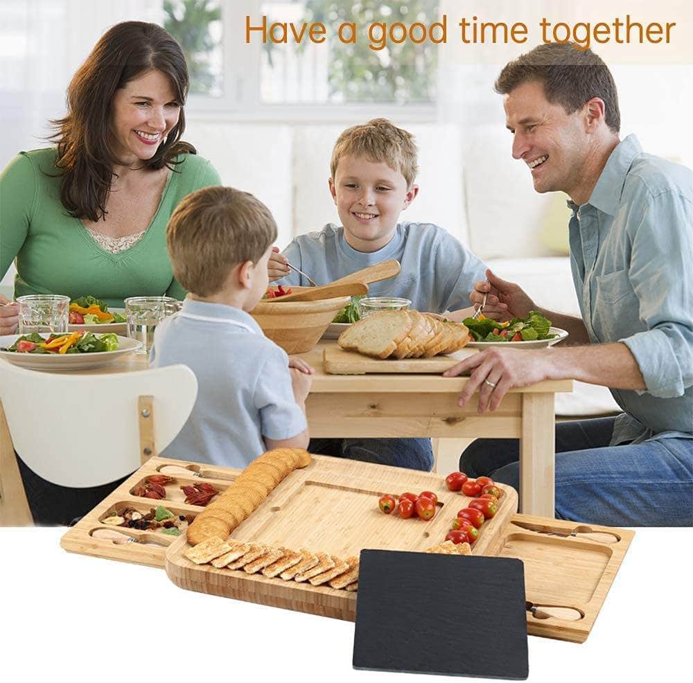 Thick Wooden tray for Wine &Set with 4 Stainless Steel Knife