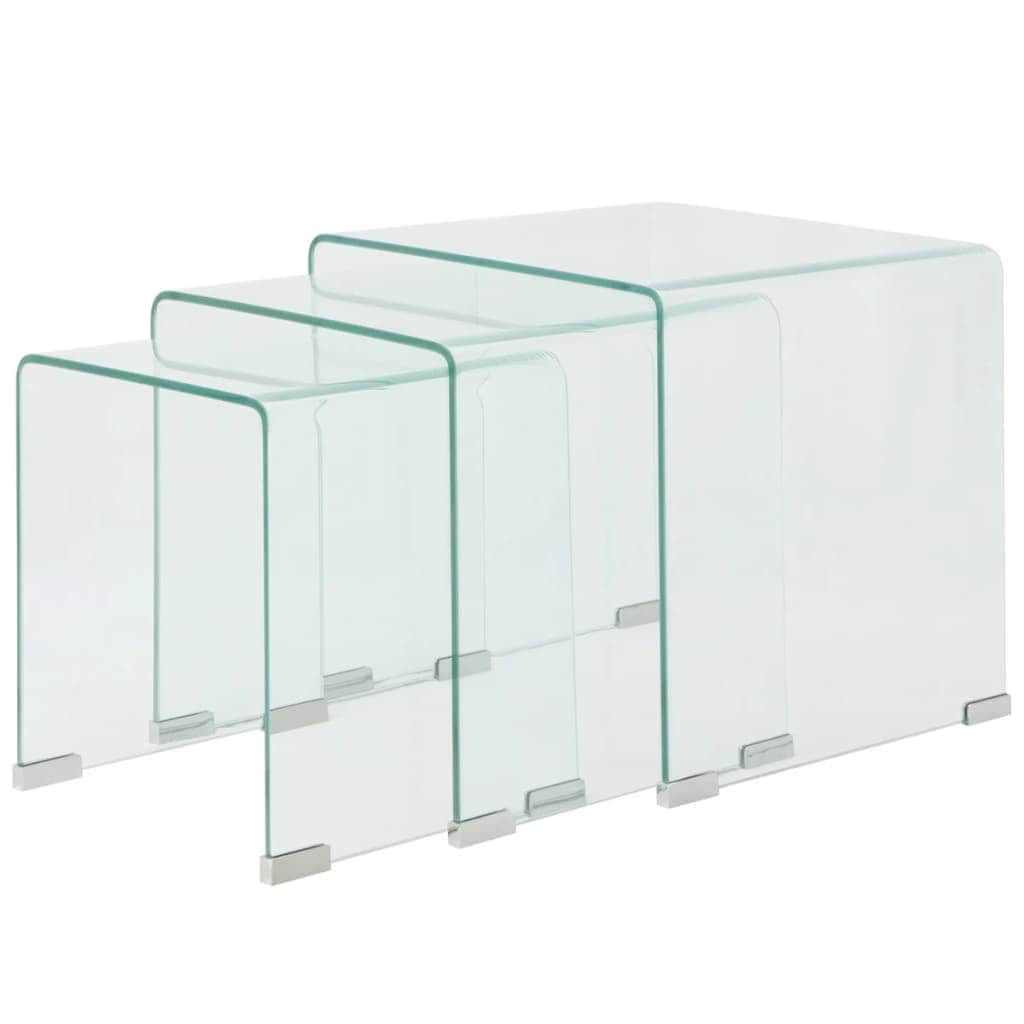 Three Piece Nesting Table Set Tempered Glass