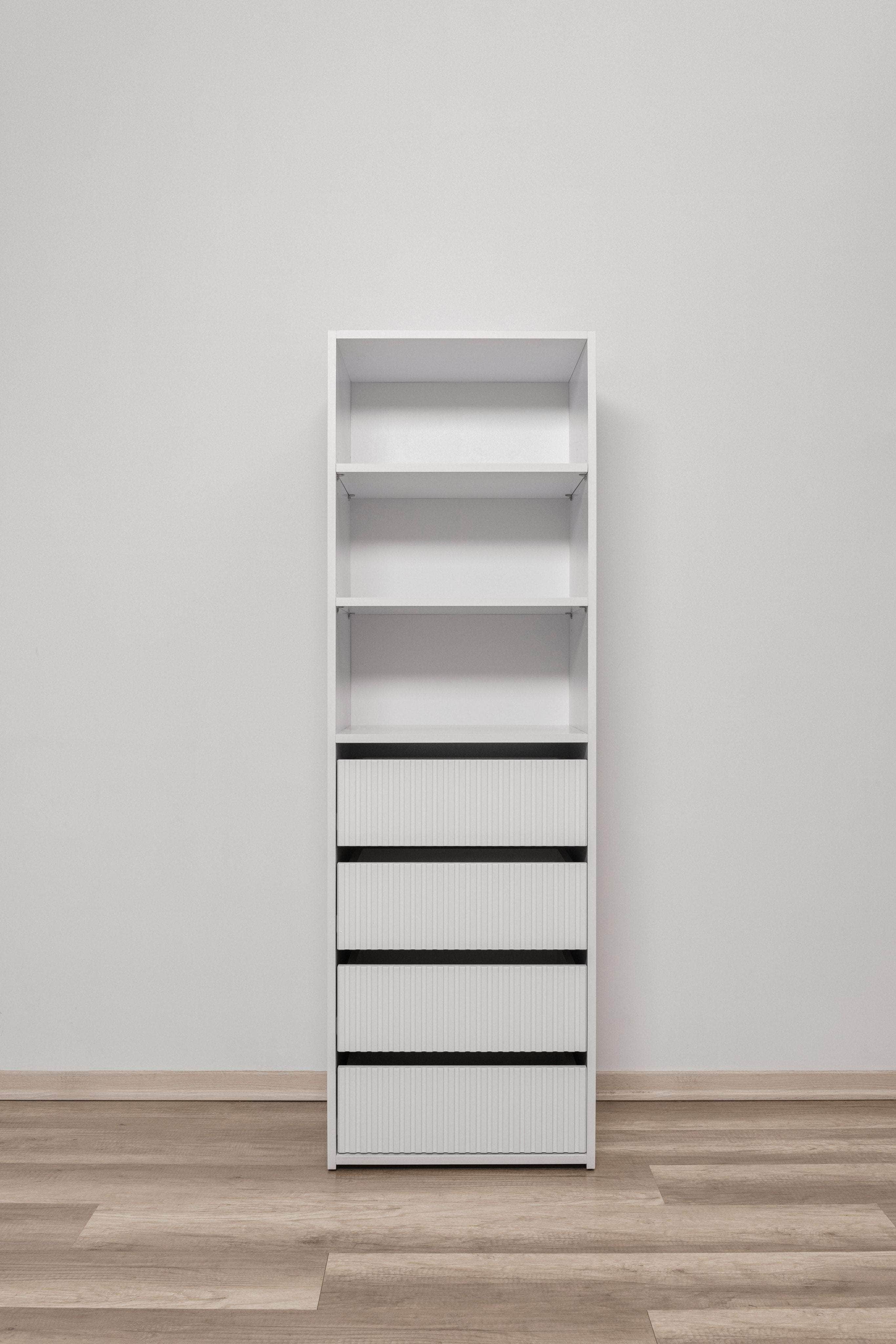 Three Shelf/Four Drawer Built In Wardrobe - Classic/ Nordic Ash/Fluted/Hamptons/Natural Oak