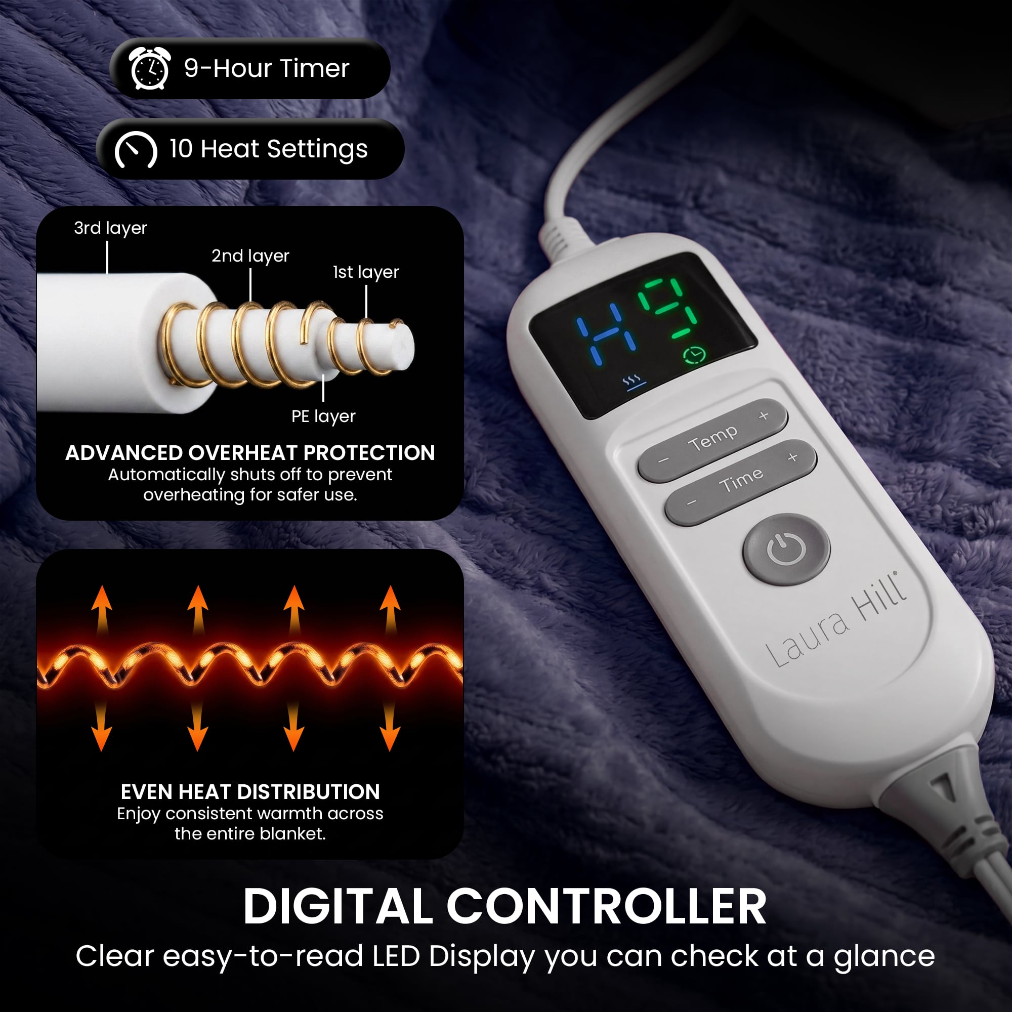Electric Heated Blanket Throw 10 Heat Settings | Simpledeals