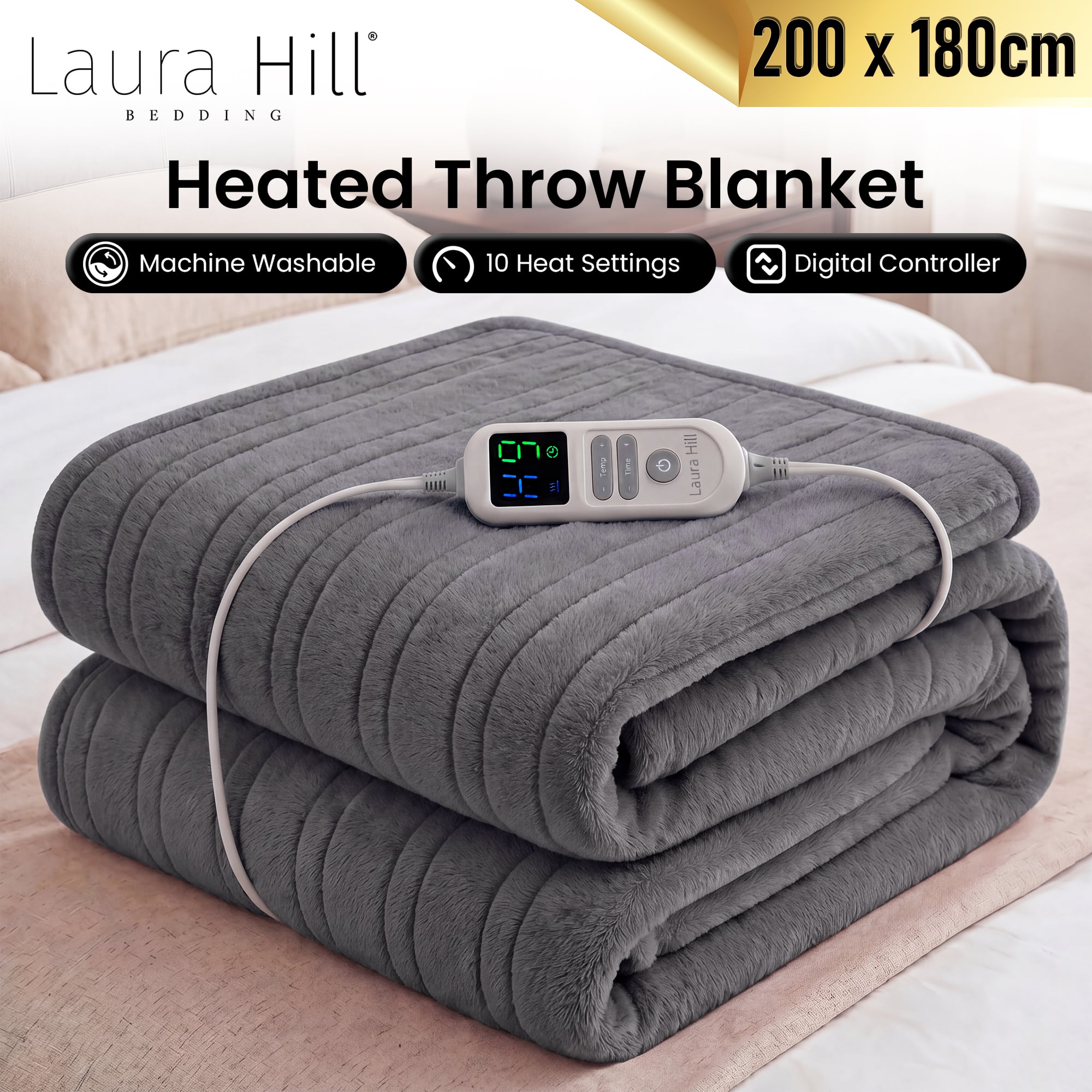 Electric Heated Blanket Throw 200x180cm 10 Settings | Simpledeals