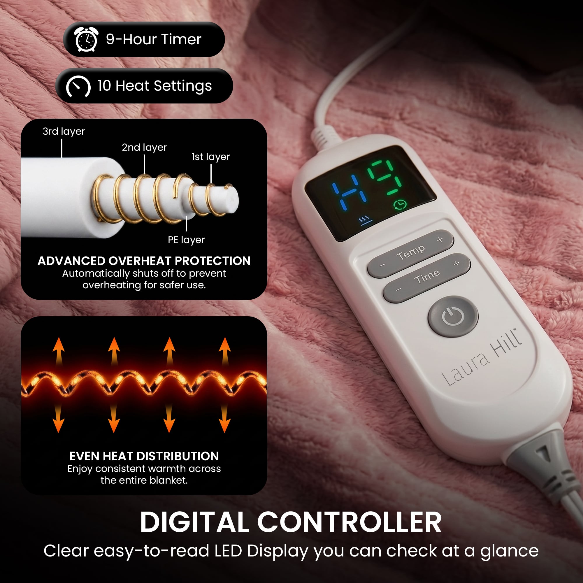 Electric Heated Blanket XL 10 Heat Settings | Simpledeals