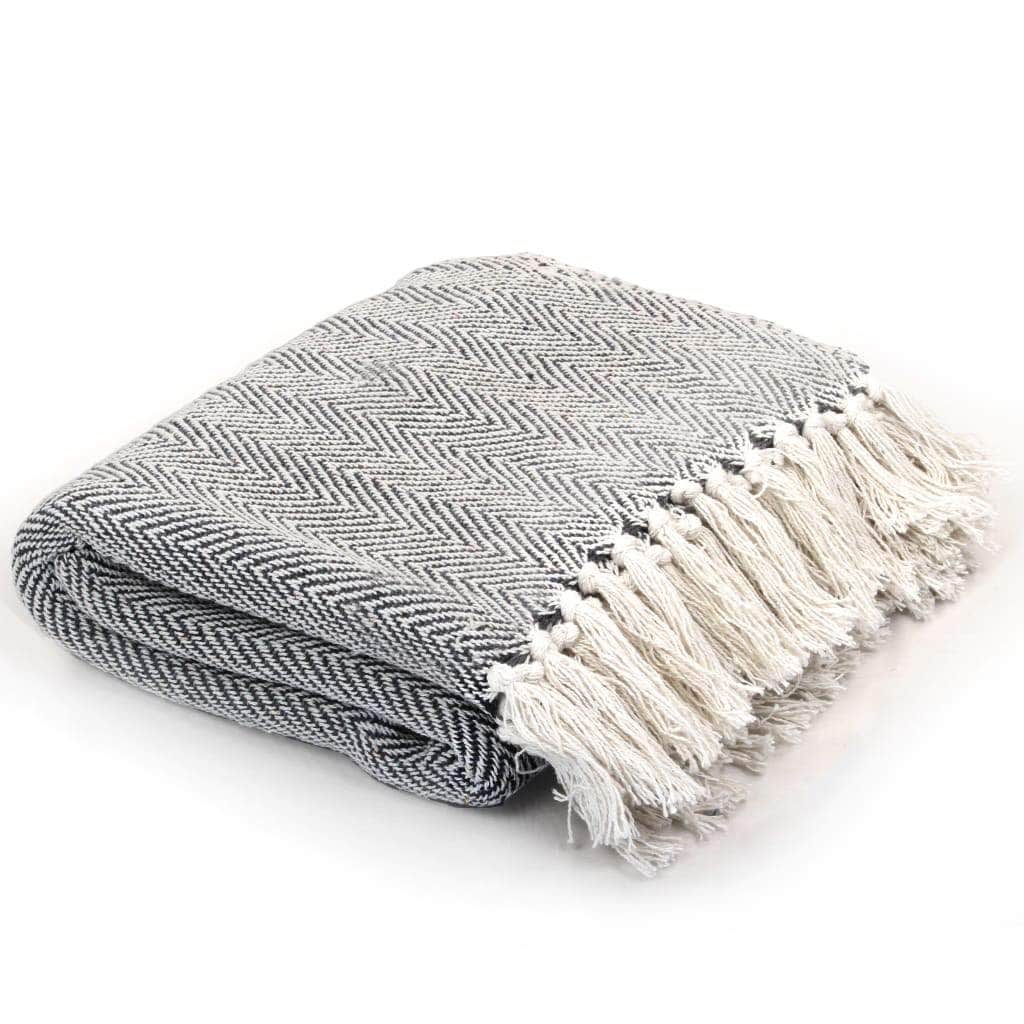 Throw Cotton Herringbone Navy Blue