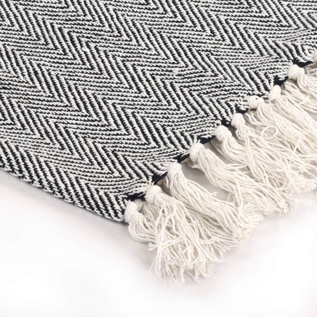 Throw Cotton Herringbone Navy Blue