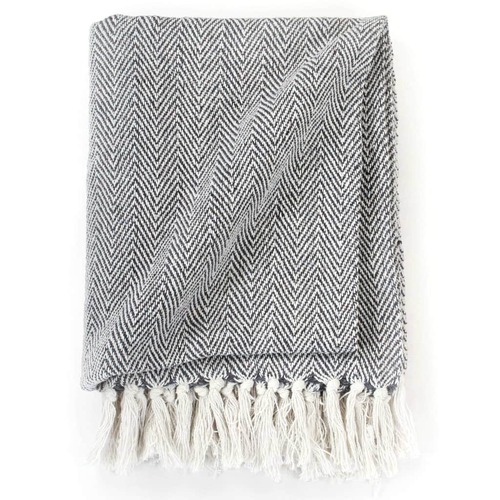 Throw Cotton Herringbone Navy Blue