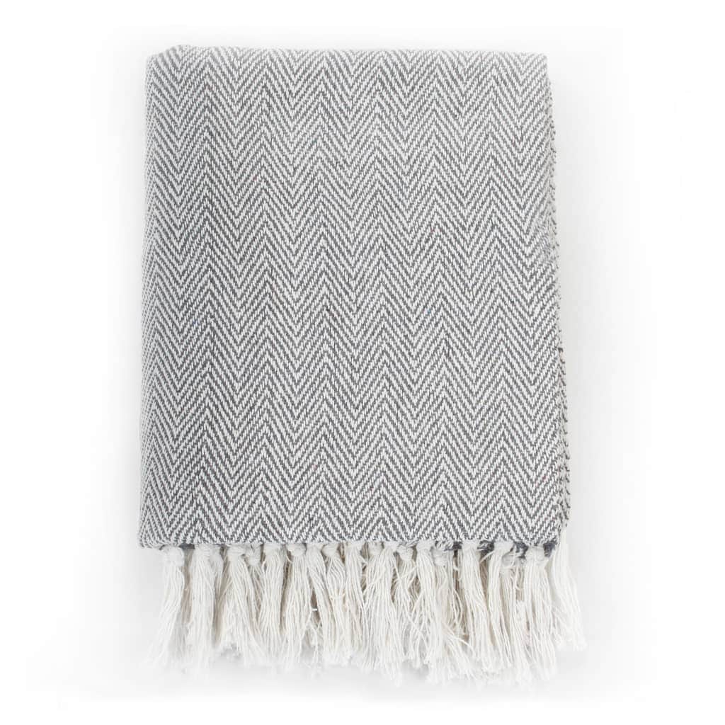 Throw Cotton Soft Herringbone Grey