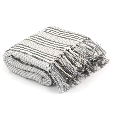 Throw Cotton Soft Stripes Grey and White