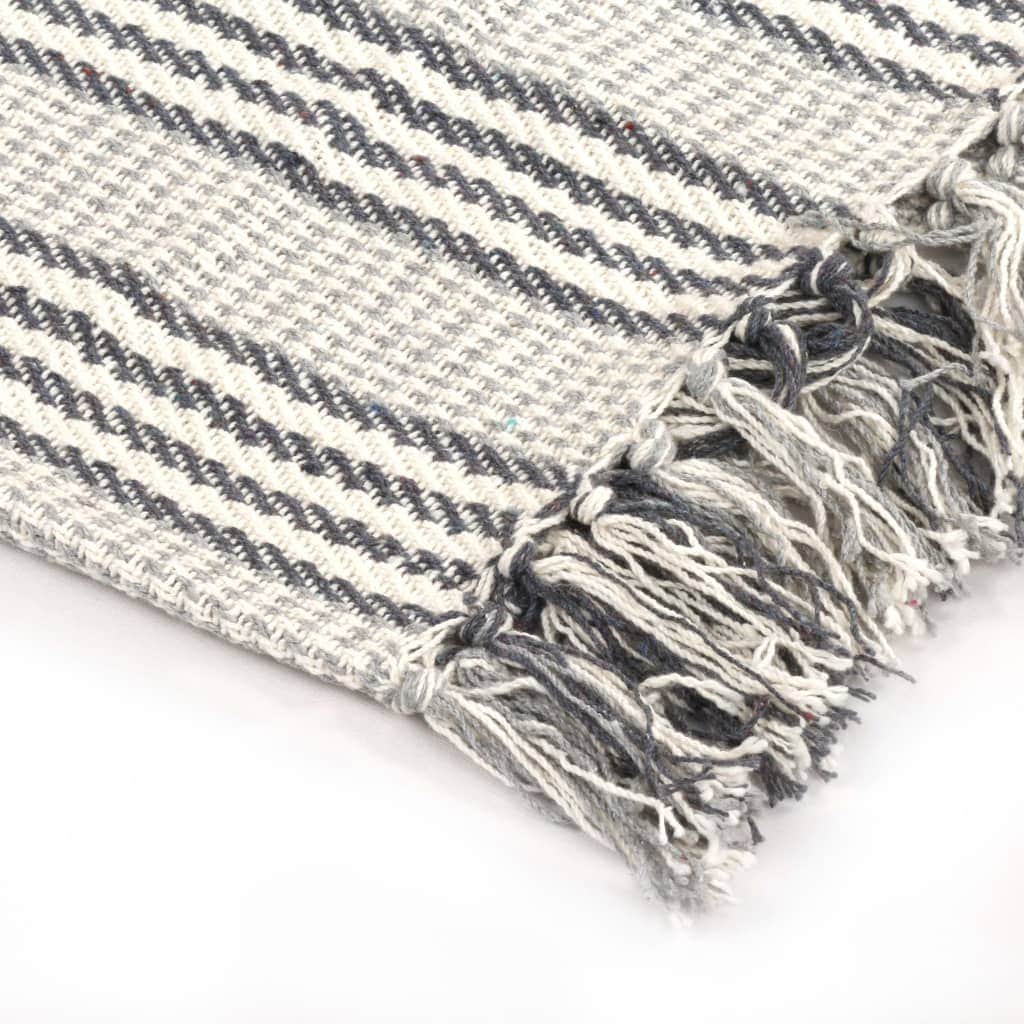 Throw Cotton Soft Stripes Grey and White
