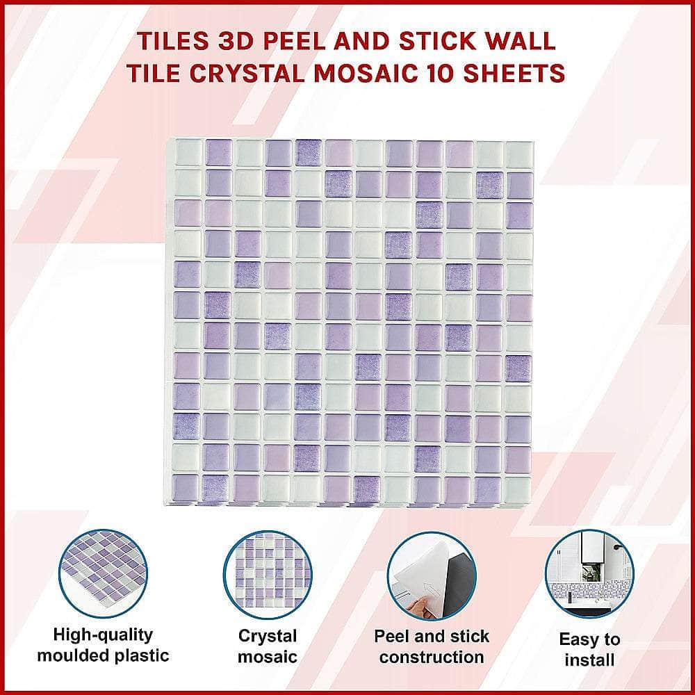 Tiles 3D Peel And Stick Wall Tile Crystal Mosaic (30Cm X 30Cm X 10 Sheets)