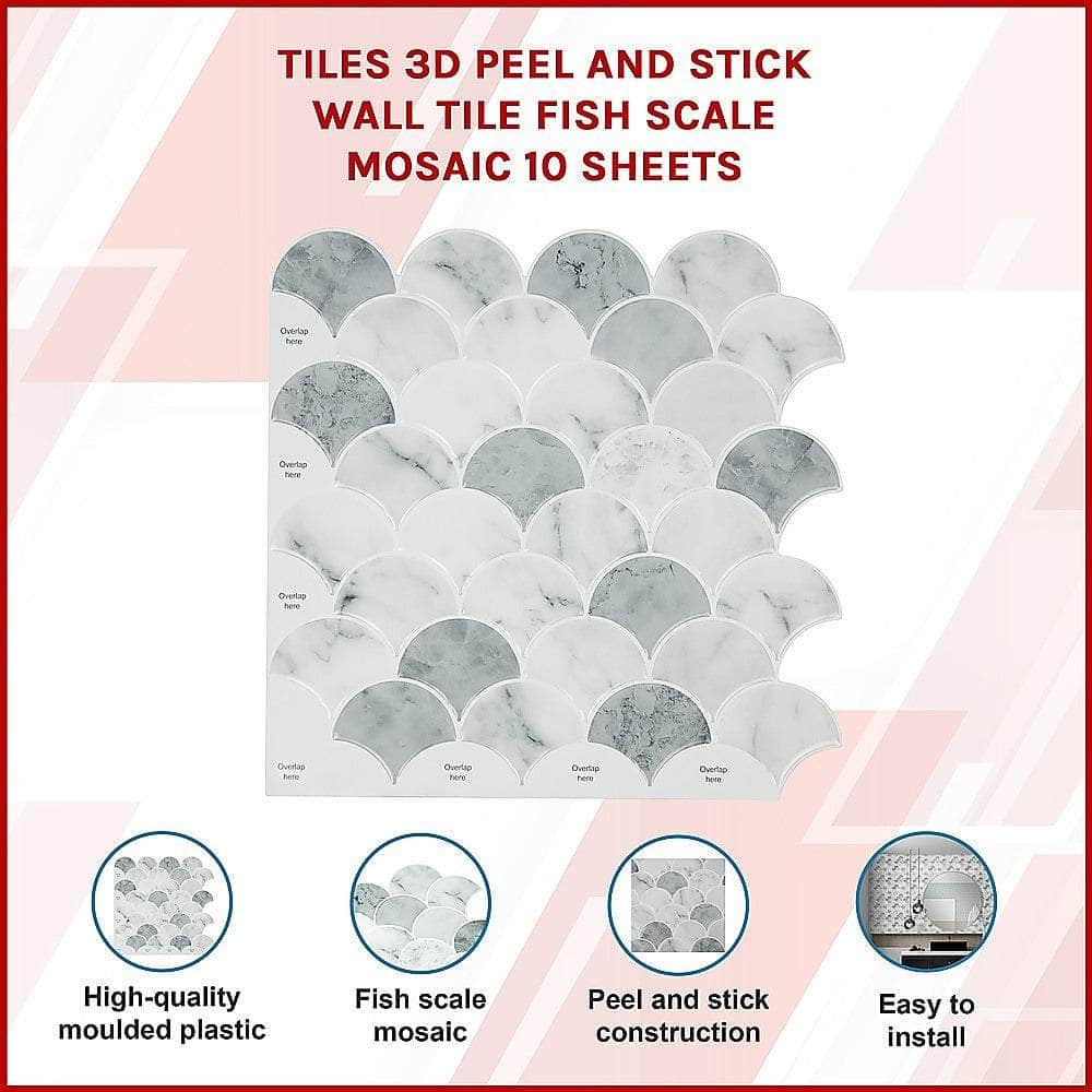 Tiles 3D Peel And Stick Wall Tile Fish Scale Mosaic (30Cm X 30Cm X 10 Sheets)