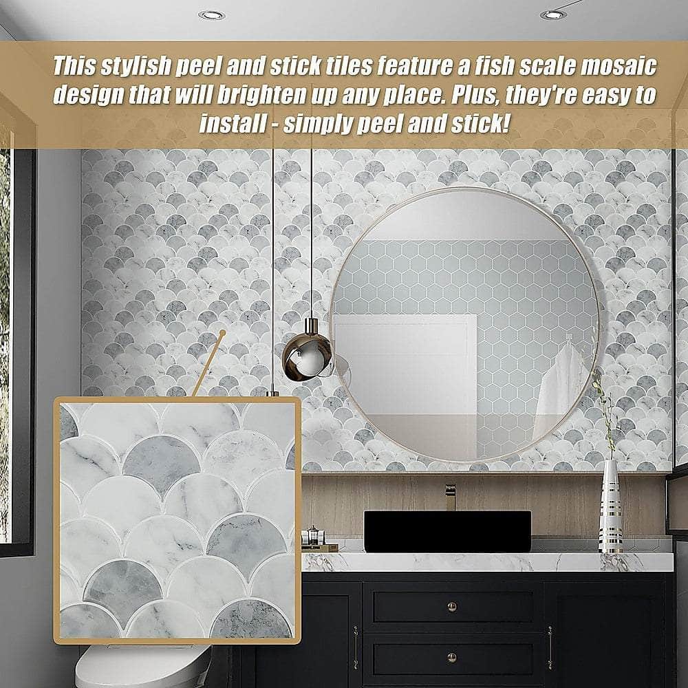 Tiles 3D Peel And Stick Wall Tile Fish Scale Mosaic (30Cm X 30Cm X 10 Sheets)