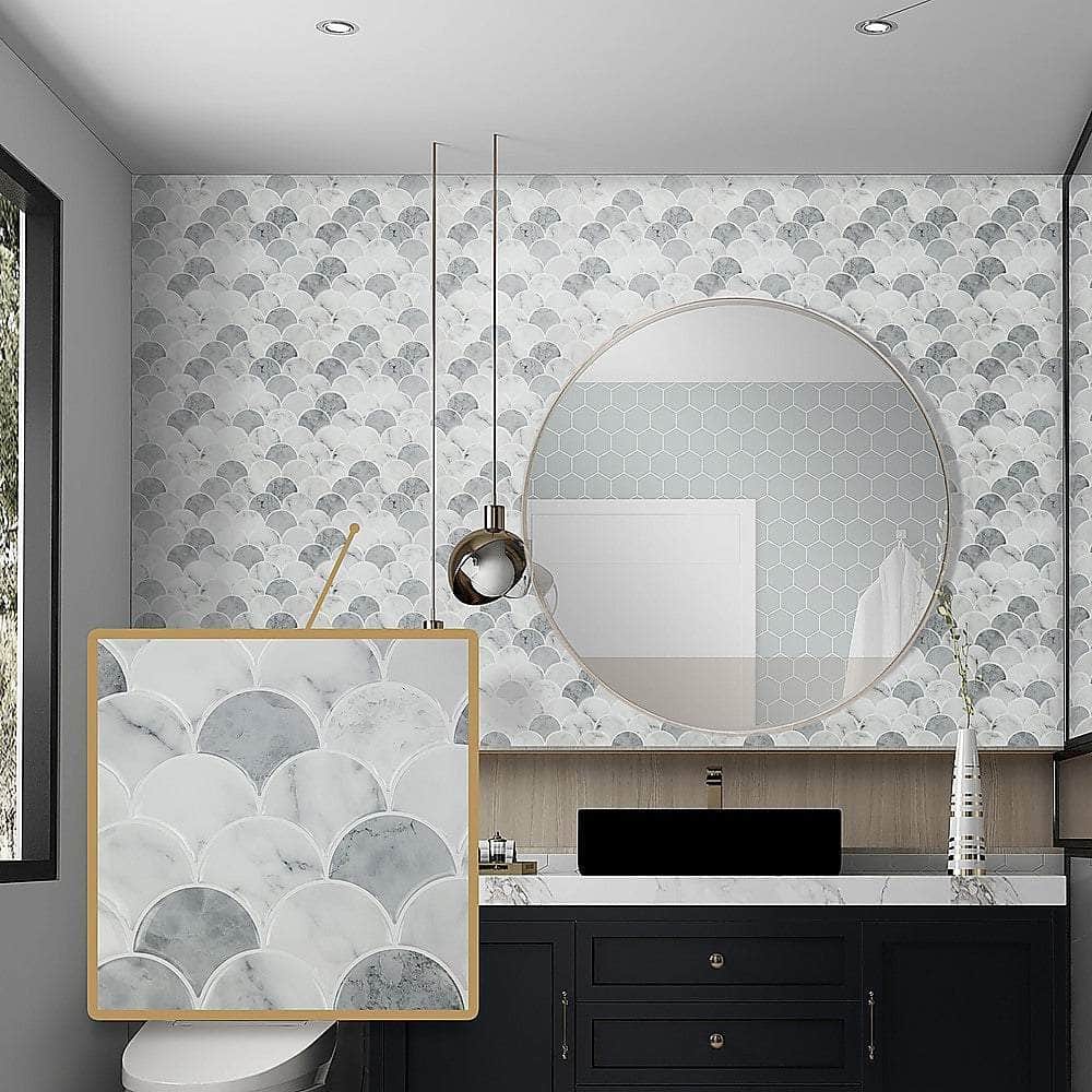 Tiles 3D Peel And Stick Wall Tile Fish Scale Mosaic (30Cm X 30Cm X 10 Sheets)
