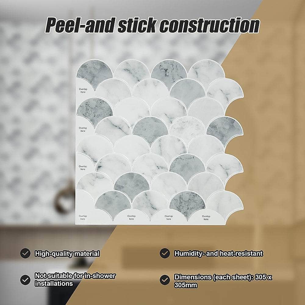 Tiles 3D Peel And Stick Wall Tile Fish Scale Mosaic (30Cm X 30Cm X 10 Sheets)